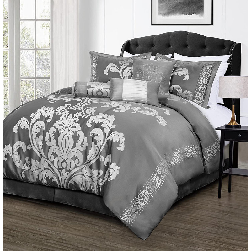 King Purple Jacquard Floral 7-Piece Comforter Set