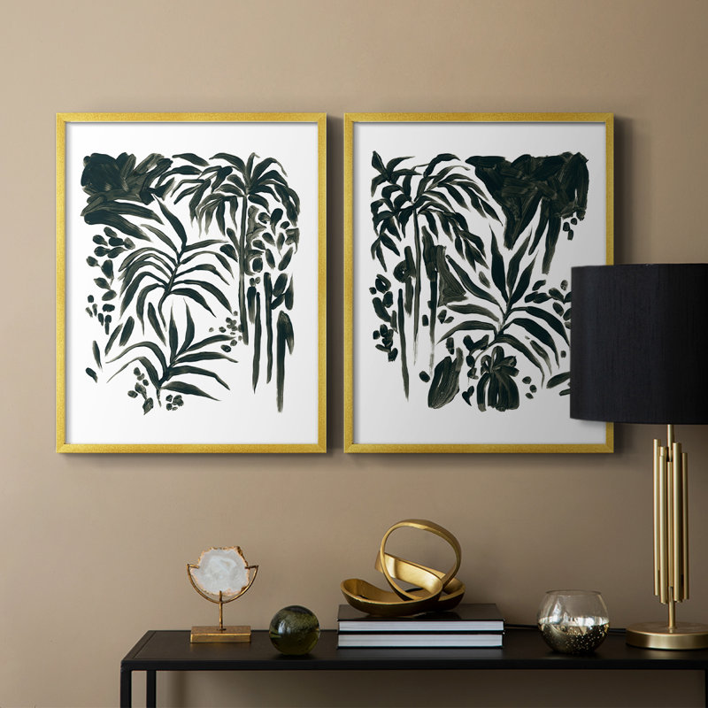 Encre Jungle I - impression encadrée de qualité supérieure - prête à être accrochée - aucun clou requis - aucun clou requis