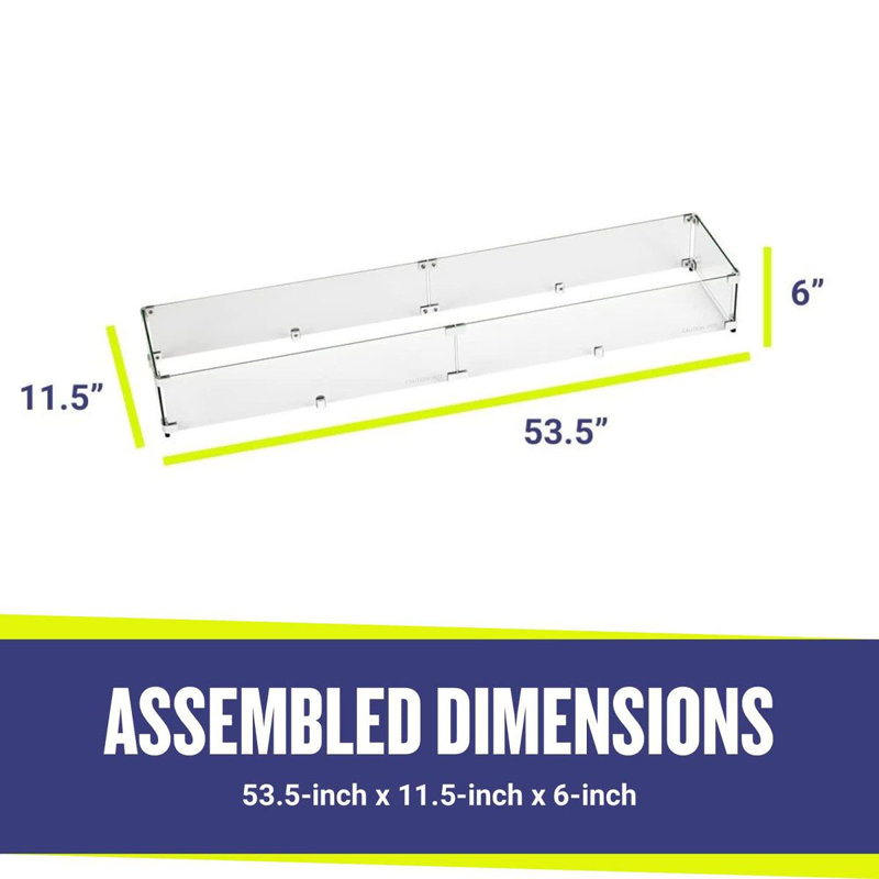 Pare-flammes rectangulaire pour foyer (verre), H 6 po x l 53,5 po x P 11,5 po