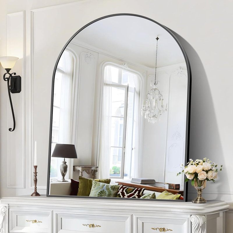 Arched Bathroom Mirror, Bathroom Mirror With Metal Frame, Wide Wall Mounted Mirrors Decor Modern Dresser Mirror For Bedroom Living Room Entryway