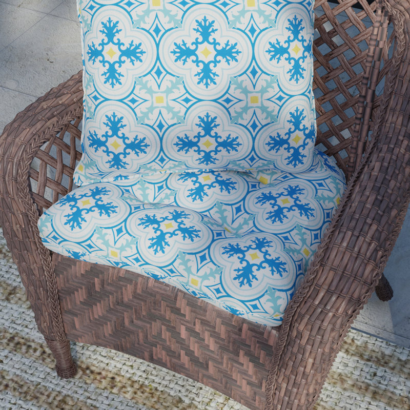 Lillian Palm Beach Retro Collection Outdoor 3'' Seat Cushion, Light Blue Tile