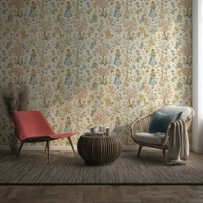 Alice in Wonderland Wallpaper White Rabbit Vintage Floral Pattern
