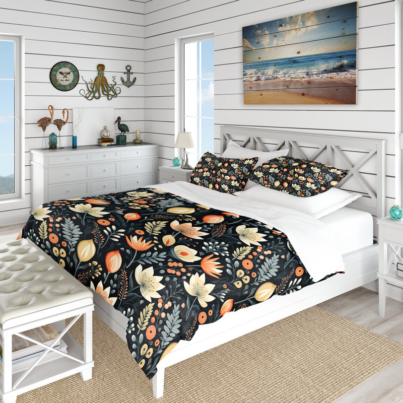 Scandinavian Botanical Collage I Floral Duvet Cover, King Duvet Cover + 2 King Shams