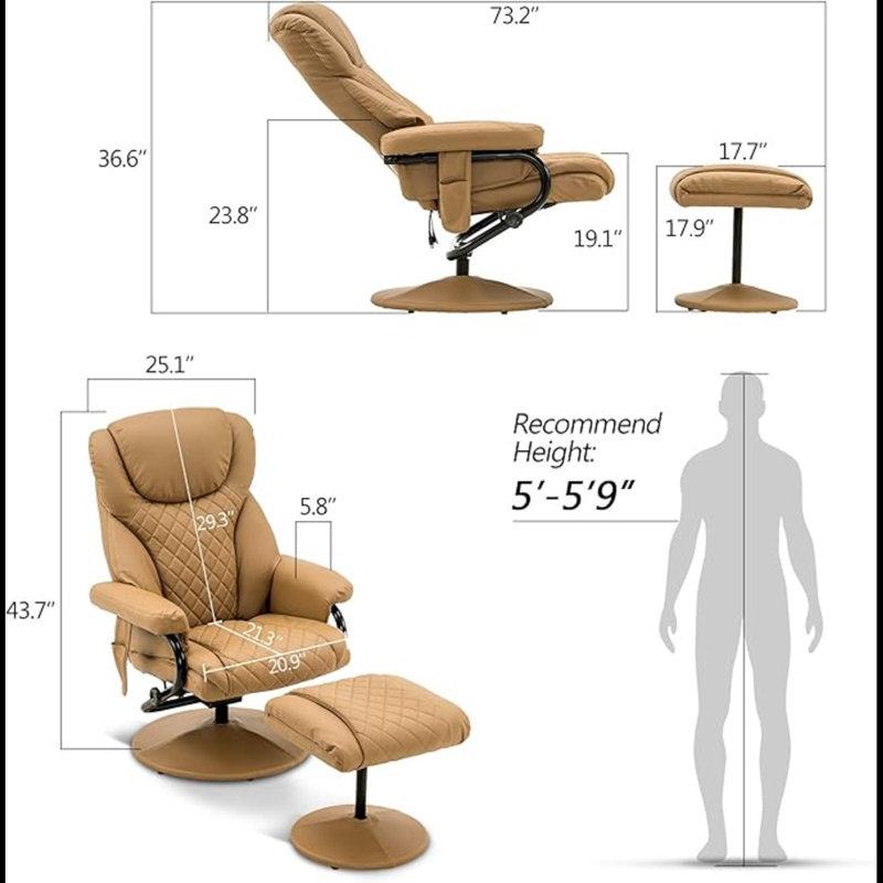 Aashka Faux Leather Swivel Recliner, Cognac