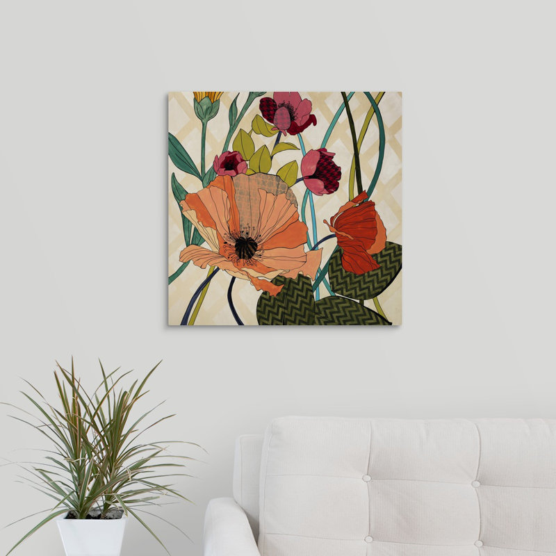 « floral patterns », peinture sur toile, Toile tendue, H 12 po x l 12 po x p 1,25 po