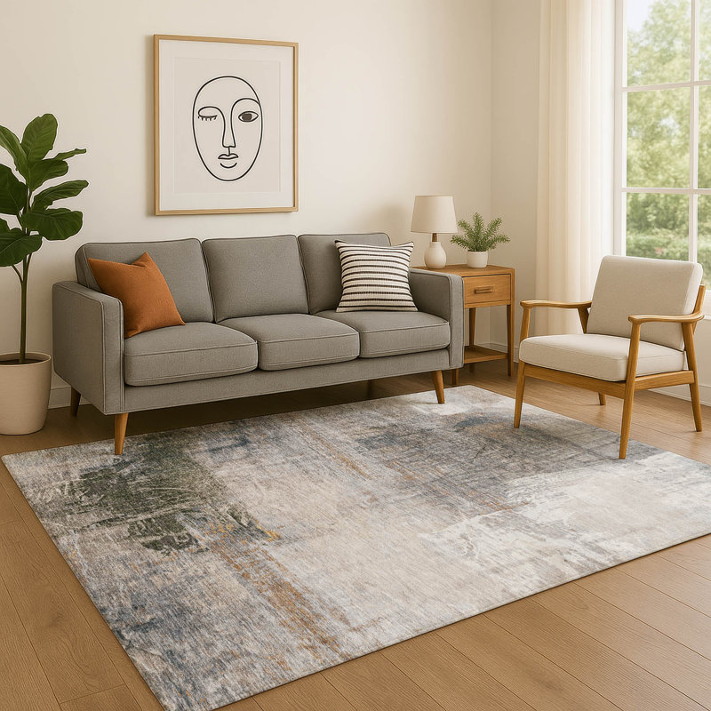 Premium Machine Washable Mayfield Abstract Rug, 9' x 12', Putty