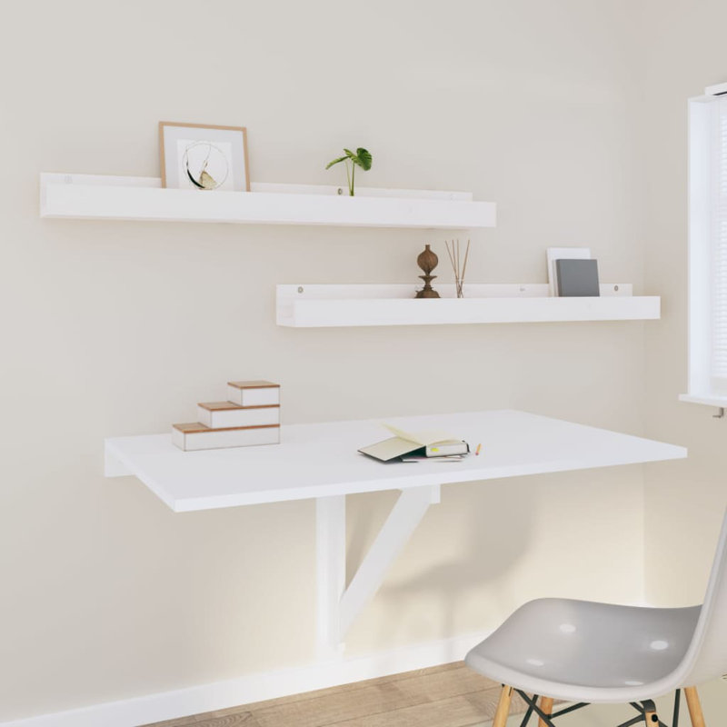 Wall Shelves 2 Pcs Solid Wood Pine, White, 9cm H x 110cm W x 12cm D