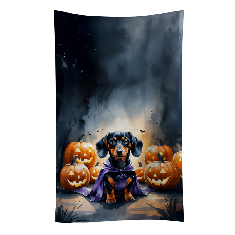 Dachshund Puppy Halloween Kitchen Towel, Dachshund