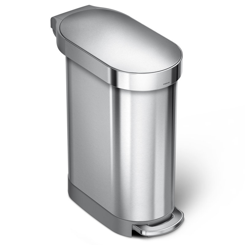 Simplehuman 45 L / 12 Gallon Slim Hands-Free Kitchen Step Trash Can with Liner Rim, Stainless Steel, Brushed Stainless Steel