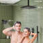Système de pomme de douche double thermostatique au plafond, robinet de douche à pluie haute pression 12 po avec douchette-107861222