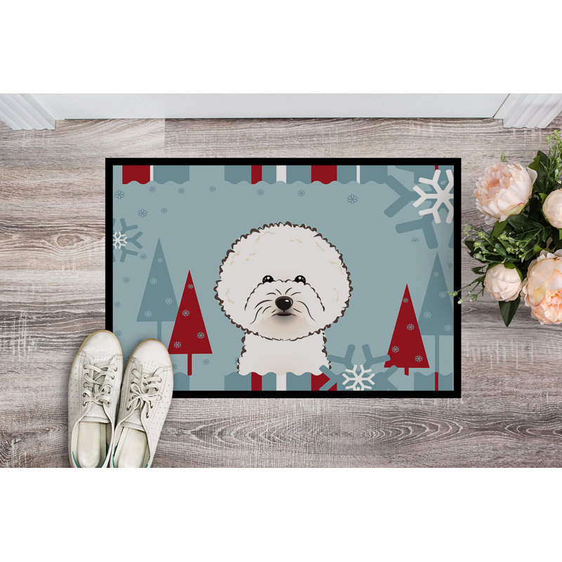 Paillasson d’extérieur antidérapant de vacances d’hiver à Bichon frisé Eletta, Rectangle 2 pi x 3 pi