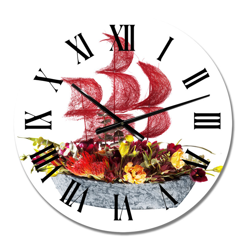 Décoration fleurs livrées avec voiles cramoisies - Horloge murale classique, Petit