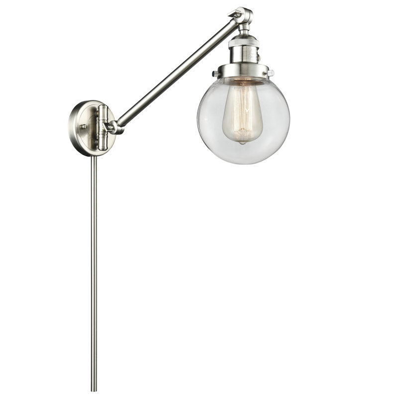 Lampe murale avec bras pivotant 1 lumière Cuney, Incandescent, Transparent, Nickel satiné brossé