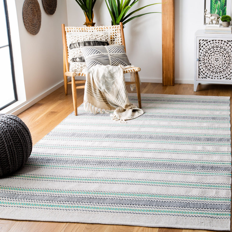 Tapis rayé en coton tissé à la main Breckenridge, Rectangle 4 pi x 6 pi