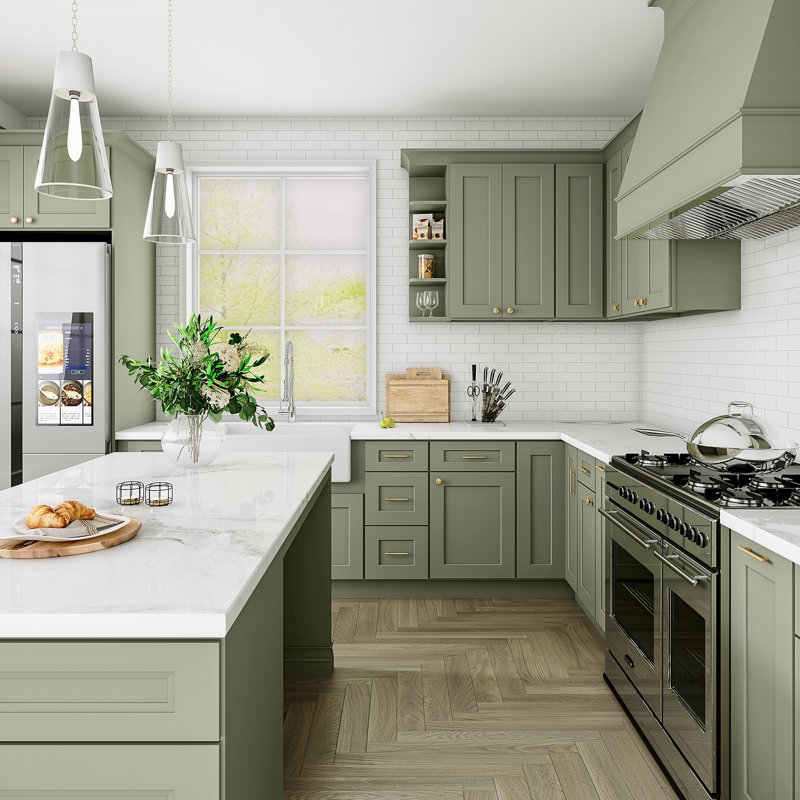 Armoire de cuisine en bois massif prête à assembler, H 36 po x l 24 po x P 12 po, Vert sauge