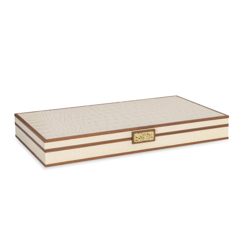 Embossed Leather Decorative Box, Cream