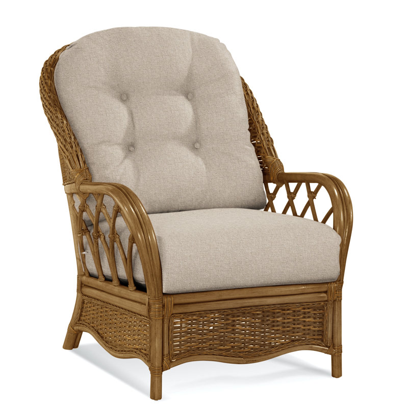 Chaise avec accoudoirs en rotin Everglade, La Havane, À gros carreaux bleus; 0120-61