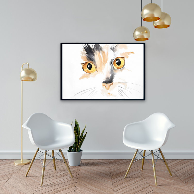 Watercolor Cat Face Closeup - Orange Framed Canvas Decor