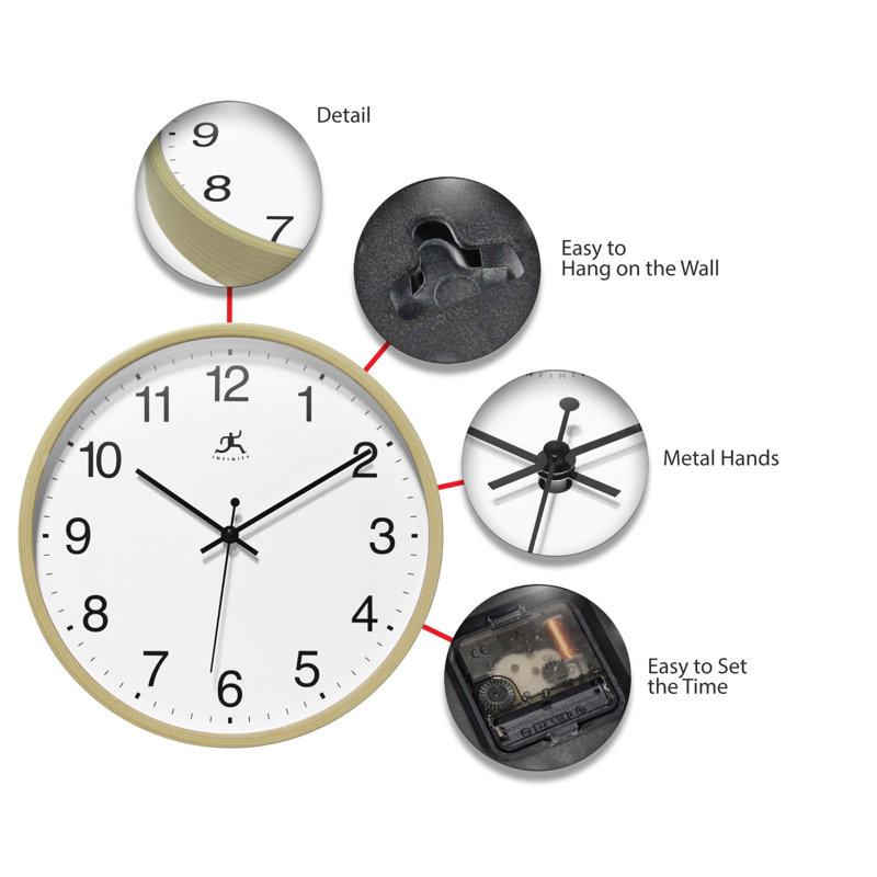 10-Inch Light Oak and White Round Wall Clock
