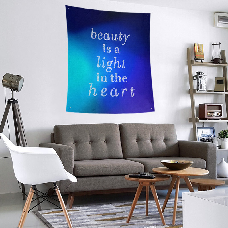 Tapisserie guillemet de beauté en polyester, H 104 po x l 88 po, Lueur bleue