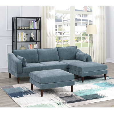 5Pcs Modular Sectional Set One Arm Chairs Armless Chair Ottoman L-Shaped Sectional Mineral Morgan Fabric