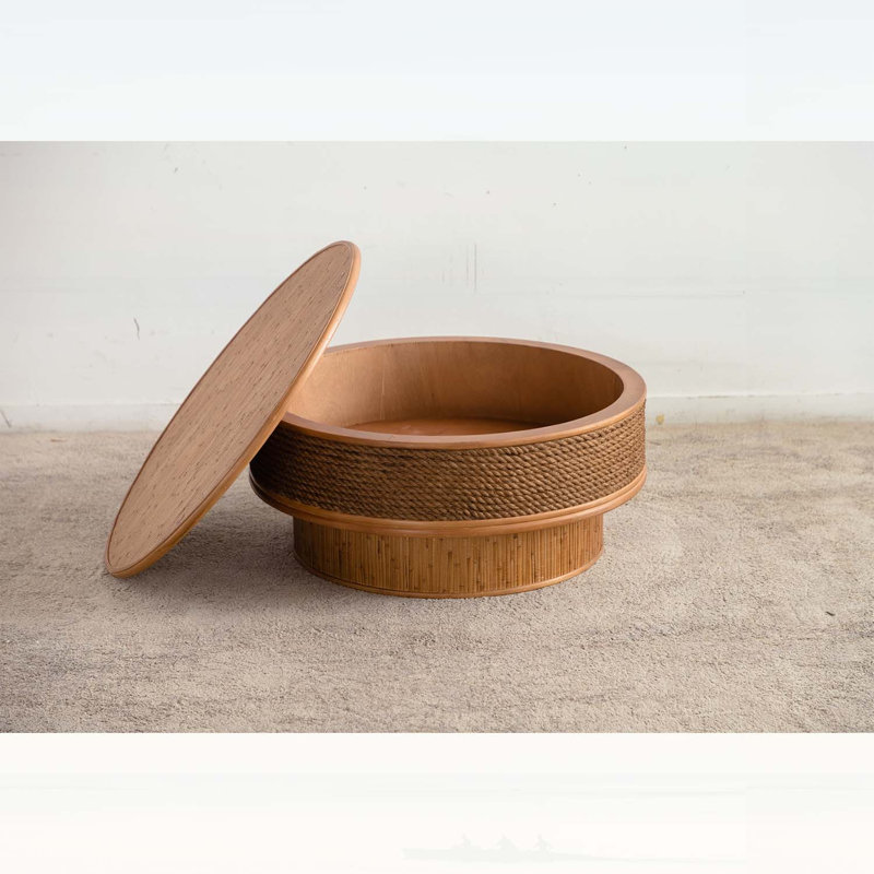 Table basse ronde ronde avec couvercle rabattable