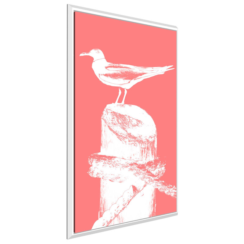 «Percher Seabird I», reproduction de peinture acrylique, H 63,5 po x l 39,5 po x P 2 po, Cadre flottant blanc