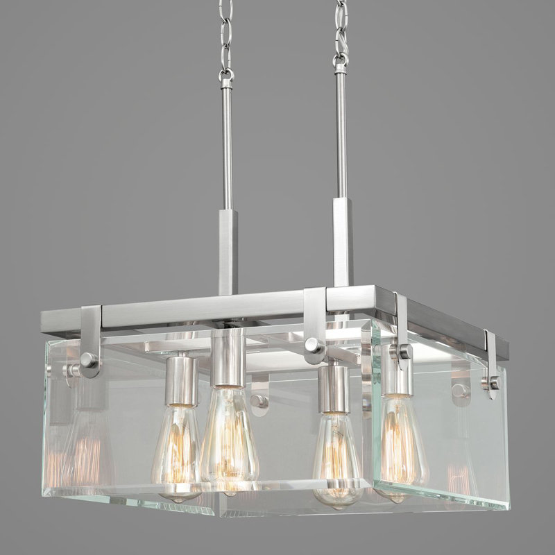 Bridgewood 4 - Light Dimmable Lantern Square / Rectangle Chandelier, Brushed Nickel