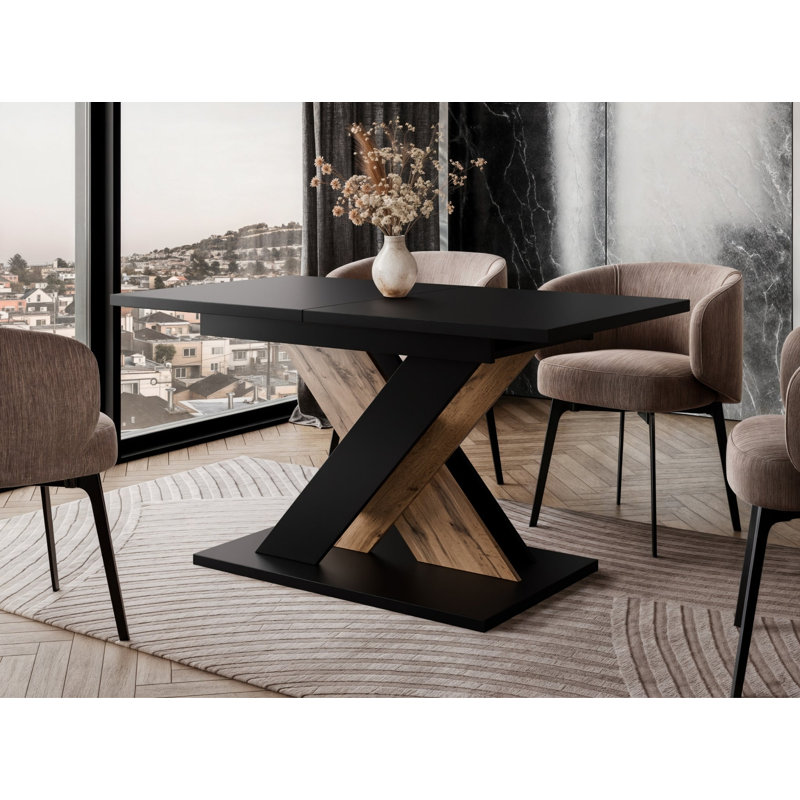Extendable Dining Table, Black & Wotan Effect