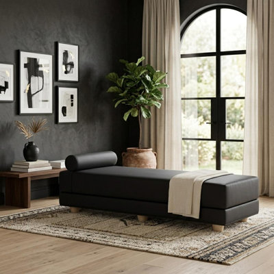  Alon Daybed Deluxe Ultraleather - Fold-Out Sleeper Chaise With Memory Foam Queen-Size Mattress - Ultraleather Black