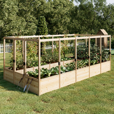 Harriet Wooden Raised Garden Bed for Outdoor, Deep Large Planter Box with Netting for Gardening, Vegetables, Flowers, Herbs