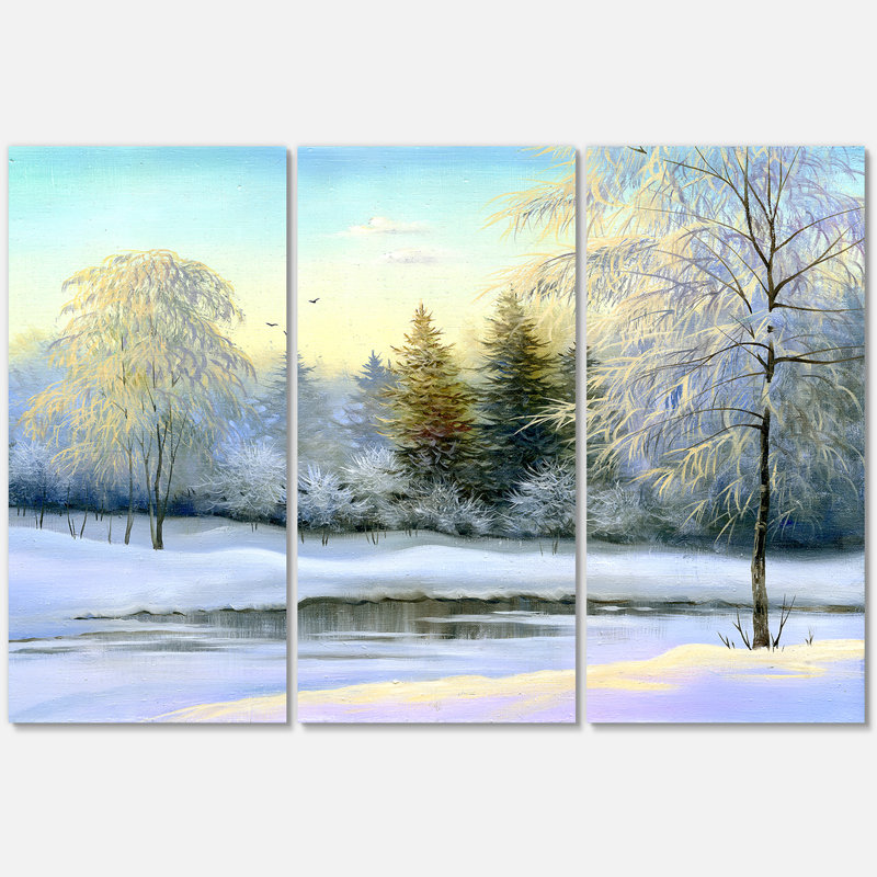 Paysage, arbres verts, peinture sur toile d'hiver, Toile tendue, H 28 po x l 36 po x P 1 po