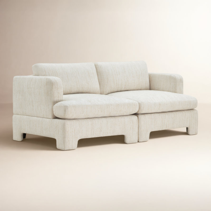 Jolie 77'' Upholstered Modular Sectional Loveseat, Mellow Natural Textured Boucle