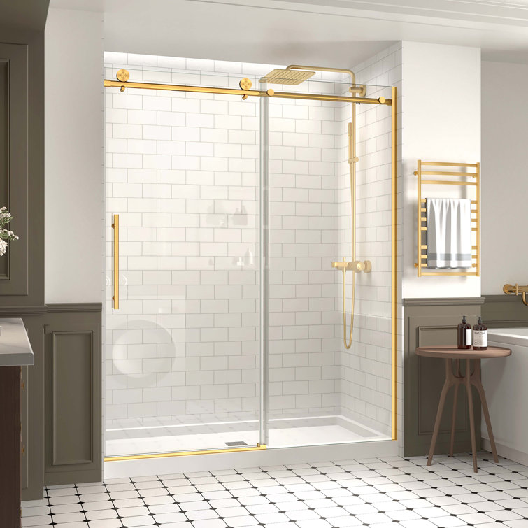 60 in. W X 74 in. H Soft Close Single Sliding Frameless Shower Door with 5/16 in. (8mm) Clear Tempered Glass