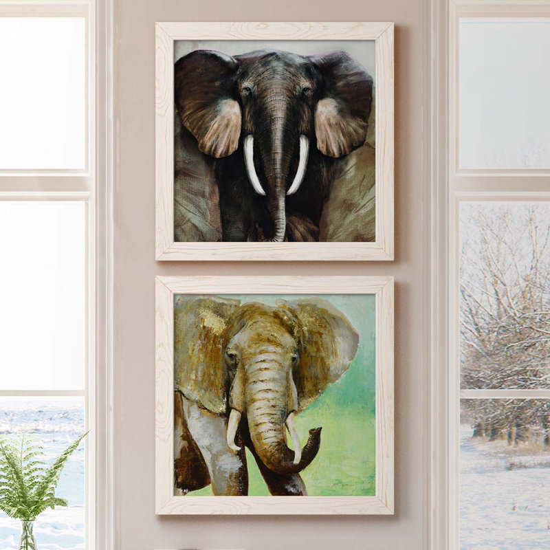 Majestic Encounter - Ensemble de 2 peintures sur toile encadrées, H 17 po x l 34 po x P 1,5 po, Cadre blanc