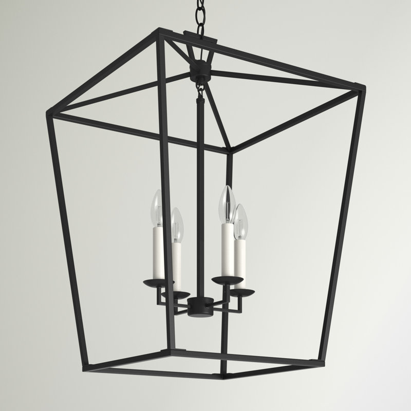 Finnegan 4-Light Dimmable Steel Lantern Chandelier, Matte Black, No , 24.4"H x 17"W x 17"D