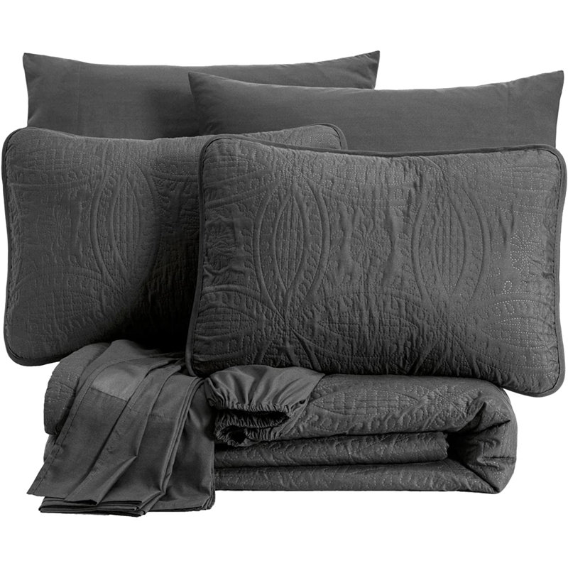 Liam Microfiber 7 Piece Bed in a Bag Comforter Set, King Comforter + 6 Additional Pieces, Charcoal