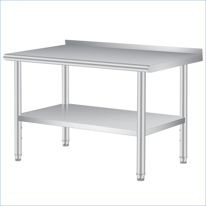 Table en acier inoxydable pour la préparation et le travail avec dosseret, table robuste commerciale avec tablette inférieure réglable pour restaurant de cuisine commerciale.