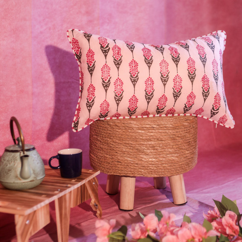 Bahaar Lumbar Throw Pillow Cover, Rectangle 12"H x 20"W, Rose