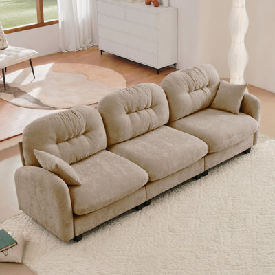Canapé pour 3 personnes idéal pour les week-end de détente Canapé modulaire à trois places modulaire, tissu en chenille douce, mousse à haute densité, dossier capitonné, conception ergonomique, accoudoirs élégants, base en bois de haute qualité, convient aux chambres à coucher, aux chameaux