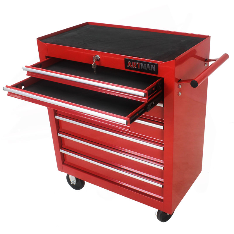 Chariot à outils multifonctionnel avec 7 roulettes - Rouge, Red