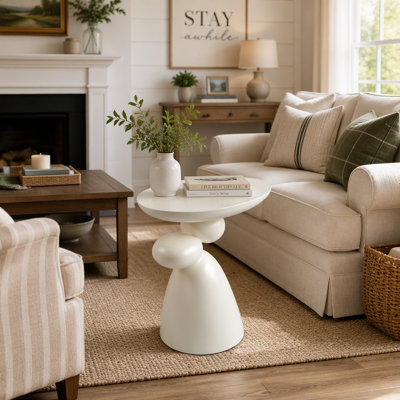 Table de bout Lucky Stone, table d'appoint en fibre de verre au design minimaliste moderne pour le décor du salon et de la chambre