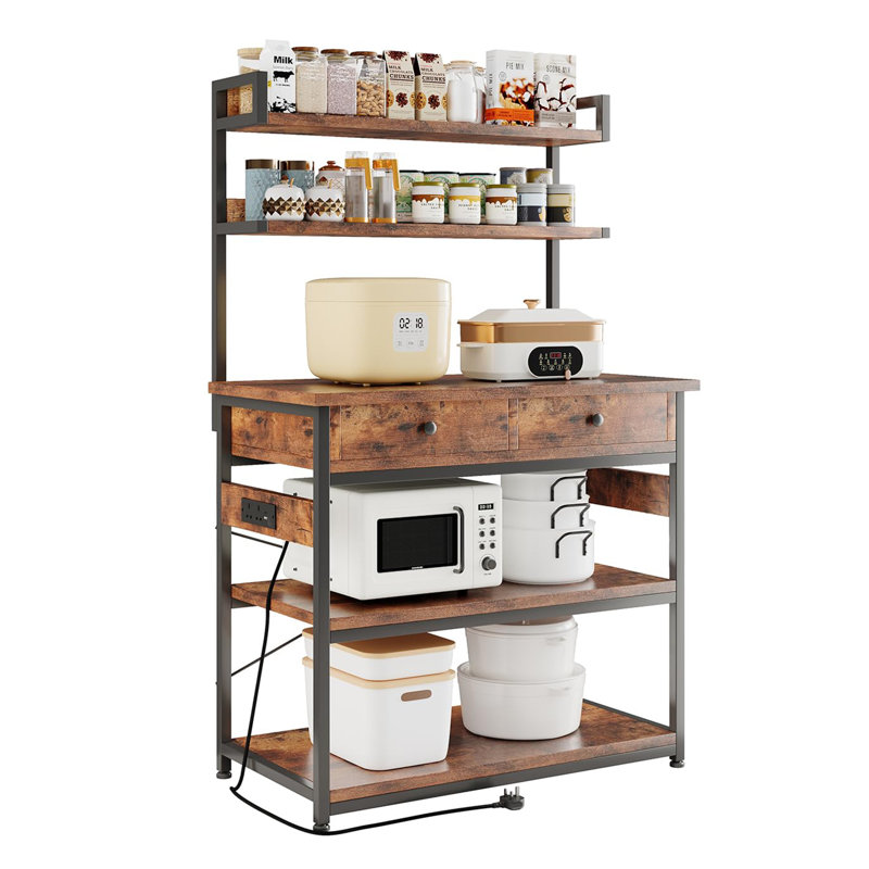 5-Tiers Microwave Oven Stand, Kitchen Storage Rack, Brown
