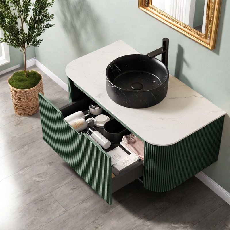 Meuble-lavabo moderne de 36 pouces (doit inclure le meuble-lavabo et le lavabo) avec rangement, contreplaqué, vert, maison
