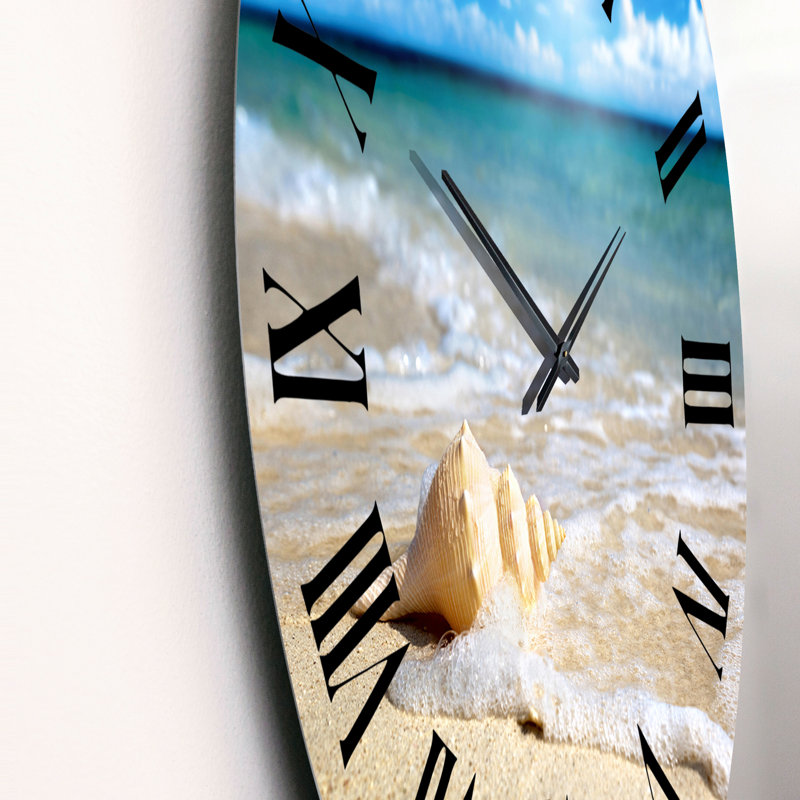 Large Seashell In The Sand II - Nautical & Coastal wall clock, Medium