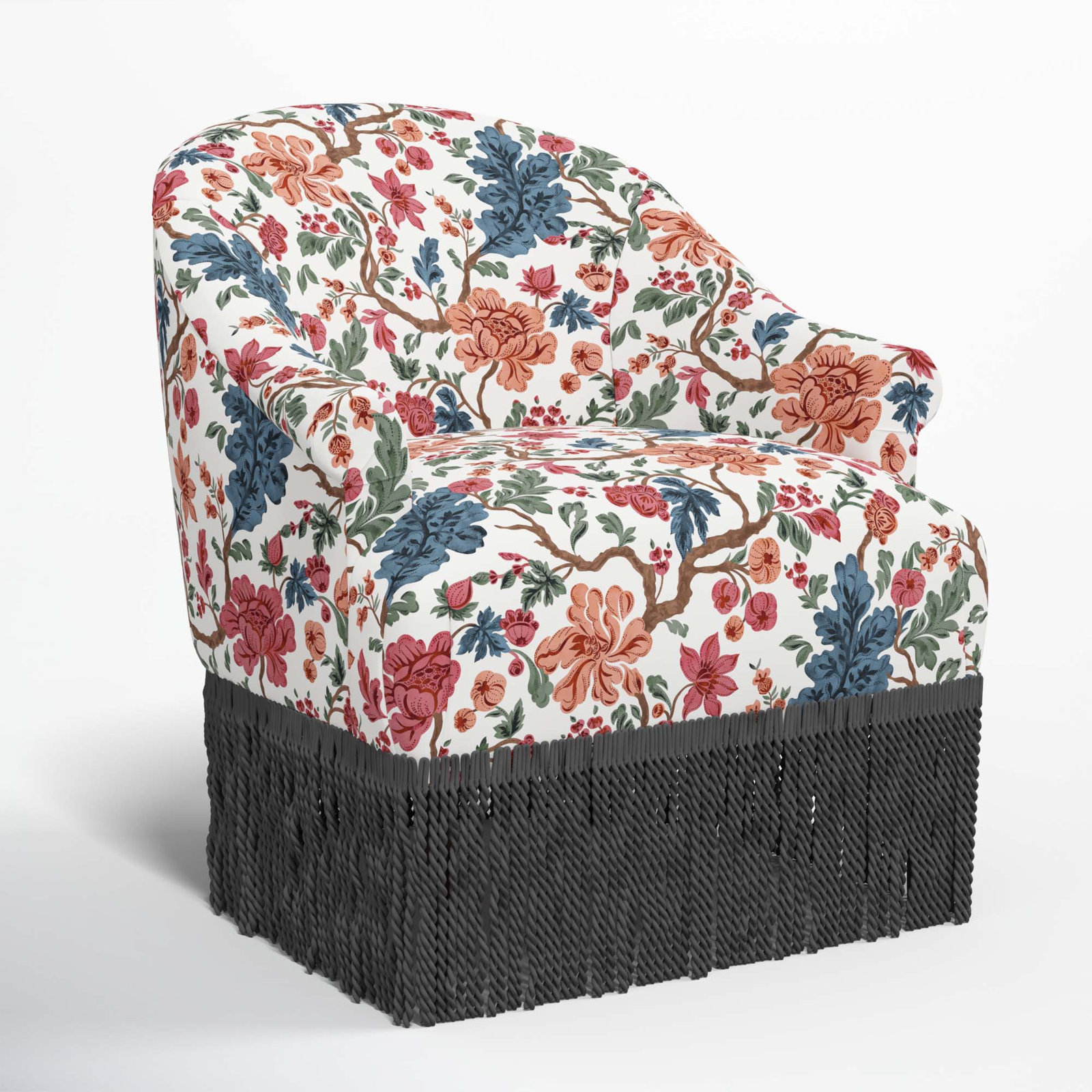 Callie Barrel Chair, Black, Blockprint Multi
