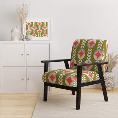 Chaise avec accoudoirs Mid-Century rembourrée en velours Maiocco - Retro Botanical Motif I