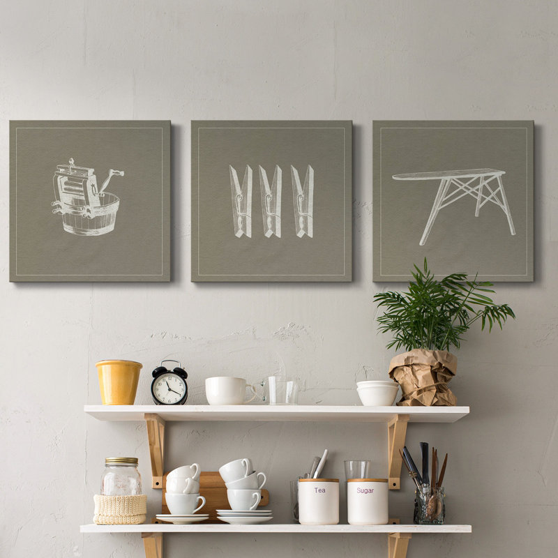 " Laundry Tips V " 3 - Pieces, 16" H x 16" W x 1" D