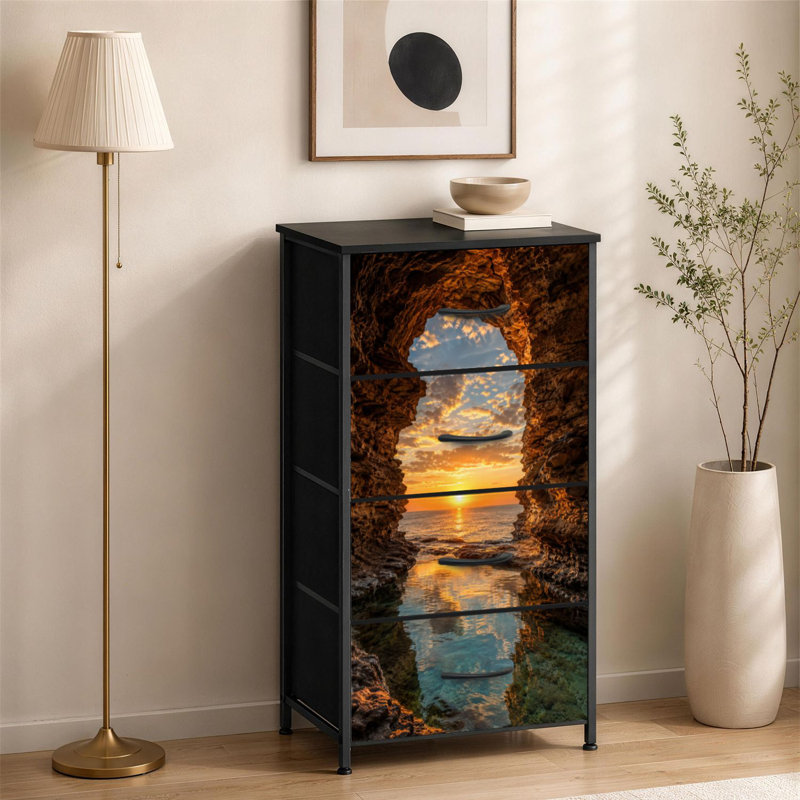 Commode 4 tiroirs pour chambre à coucher Enchanting Sea Cave Art Azure Waves Gleaming Minerals