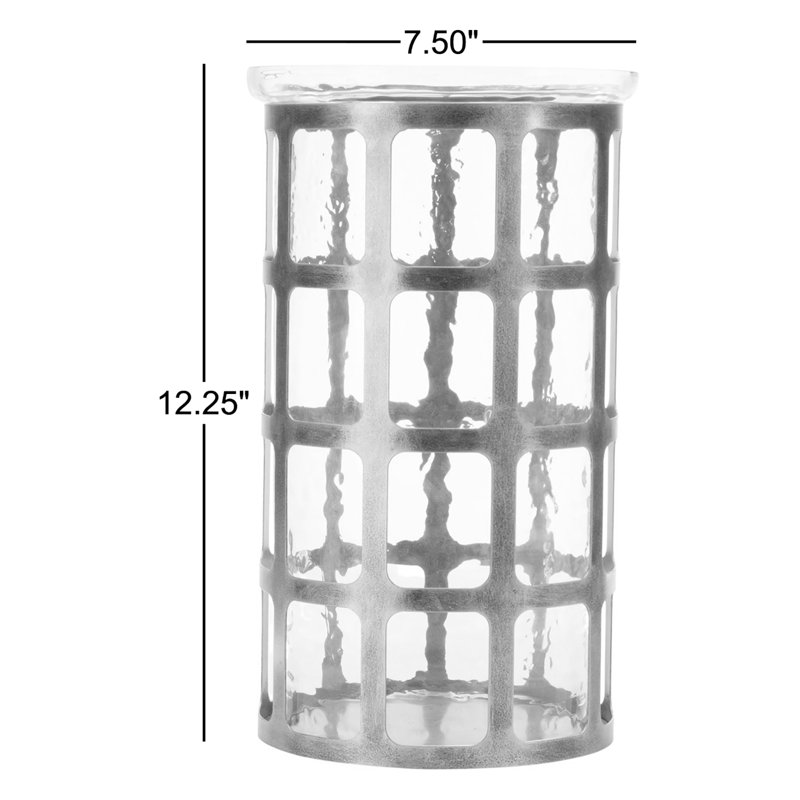Bougeoir en verre ondulé avec cadre en métal vieilli, H 12,25 po x l 7,50 po x P 7,50 po
